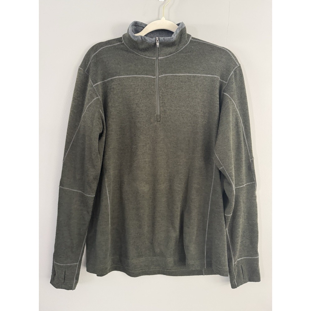 Kuhl Women's Large Half Zip Mock Neck Long Sleeve Green Polyester Thumb Holes‎